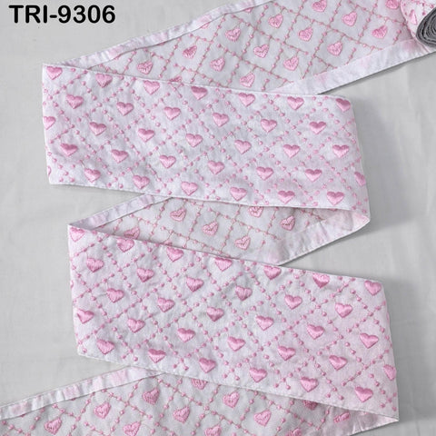 3 Yard Pink Embroidery Ribbon Trim Saree Border Crafting Sari Sewing Tote Bags Home Decor Embellishment Historic Costumes Junk Journals 10cm