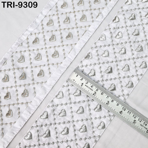 3 Yard White Embroidery Ribbon Trim Saree Border DIY Crafting Sari Sewing Tote Bags Embellishment Historic Costumes Junk Journals 10cm