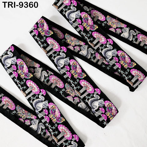 3 Yard Pink Embroidery Ribbon Trim Squirrel Indian Sari Border DIY Crafting Sewing Bag Straps Regency Reticules Home Decor Junk Journals 5cm