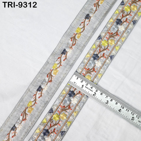 9 Yard Grey Embroidery Ribbon 4 cm Trim Embellishment Sari Sewing Crafting Border Indian Embroidered Trimming Cushion Laces Home Decor