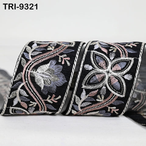 9 Yard Black Embroidery Ribbons 6cm Indian Sari Border Embroidered Crafting Sewing Tablecloth Lampshade making Home Decor Costumes Trimming