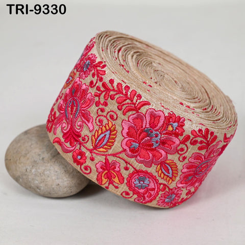 9 Yard Red Embroidery Ribbon Trim 8cm Indian Sari Border Embroidered DIY Crafting Sewing Tablecloth Regency Reticules Trimming Junk Journals