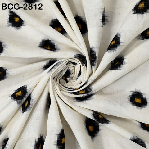 Ivory Black Double Ikat Cotton Fabric by Yard – Handwoven Homespun Textile