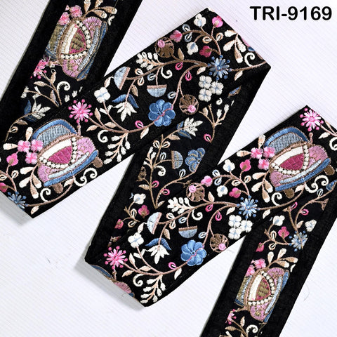 9 Yard Pink Floral 6cm Beach Bags Home Decor Embellishments Drapery Embroidered Fabric Trim Saree Border DIY Crafting Sewing Sari Ribbon