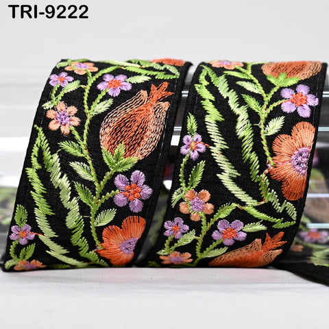 9 Yard Black Indian Embroidery Ribbon 5cm Trim Sari Border DIY Craft Embroidery Lampshade Regency Reticules, Victorian Handbags Junk Journal