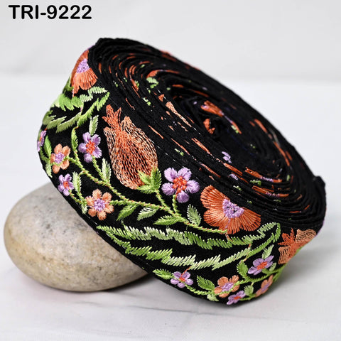 9 Yard Black Indian Embroidery Ribbon 5cm Trim Sari Border DIY Craft Embroidery Lampshade Regency Reticules, Victorian Handbags Junk Journal