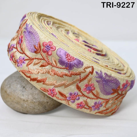 1 Meter Embroidery Ribbon 5cm Trim Sari Border DIY Crafting Indian Embroidered Lampshades Regency Reticules, Victorian Handbags Junk Journal