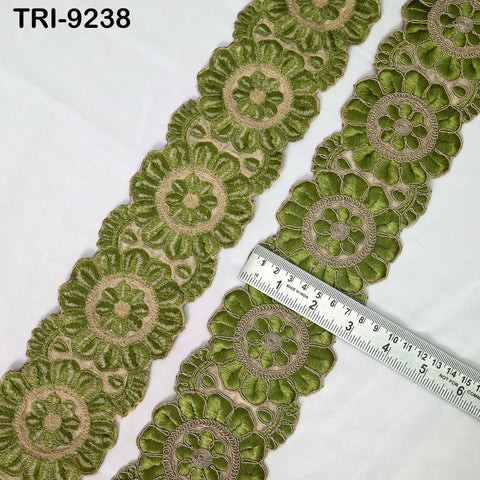 3 Yard Green Indian Embroidery Trim 8cm Ribbon Embroidered Wedding Sari lehenga Border Saree Sewing Crafting Wall Decor Curtains Headbands