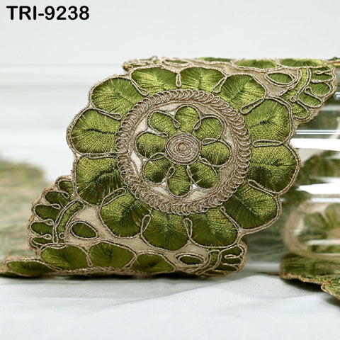 3 Yard Green Indian Embroidery Trim 8cm Ribbon Embroidered Wedding Sari lehenga Border Saree Sewing Crafting Wall Decor Curtains Headbands