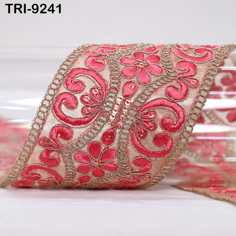 9 Yard Coral Indian Embroidery Trim Ribbon 8cm Embroidered Wedding Sari Theatrical Costumes Border Sewing DIY Crafting Wall Decor Headbands