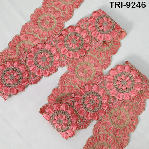 9 Yard Coral Embroidery Ribbon Trim 8cm Embroidered Wedding Sari Border Saree Sewing Crafting Wall Decor Curtains Beach Bags Junk Journals