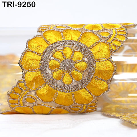 3 Yard Yellow Indian Embroidery Trim 8cm Ribbon Embroidered Wedding Sari lehenga Border Saree Sewing Crafting Wall Decor Curtains Headbands