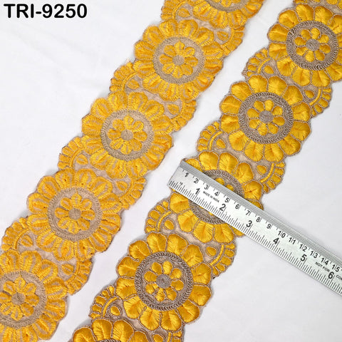 3 Yard Yellow Indian Embroidery Trim 8cm Ribbon Embroidered Wedding Sari lehenga Border Saree Sewing Crafting Wall Decor Curtains Headbands