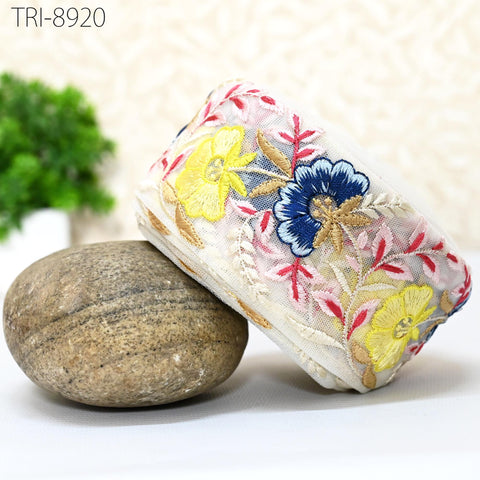 9 Yard Yellow Embroidery 6cm Ribbon Bow for Hairbands, Hair Accessory, Kids Dresses Indian Trims Border Embroidered Crafting Sewing Trimming