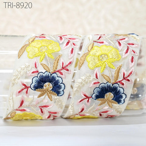 9 Yard Yellow Embroidery 6cm Ribbon Bow for Hairbands, Hair Accessory, Kids Dresses Indian Trims Border Embroidered Crafting Sewing Trimming