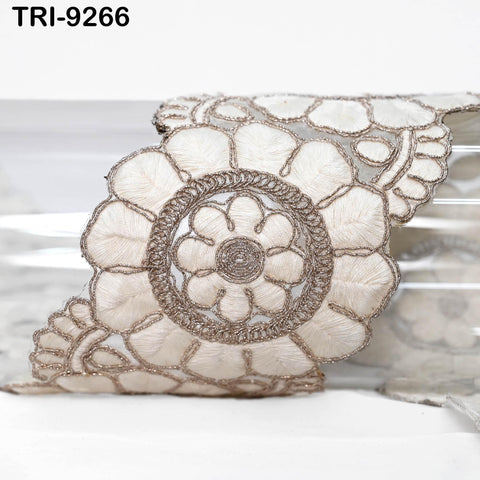 9 Yard Ivory Indian Embroidery Trim 8cm Ribbon Embroidered Wedding Sari lehenga Border Saree Sewing Crafting Wall Decor Curtains Headbands