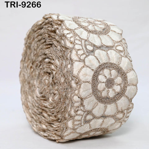 3 Yard Ivory Indian Embroidery Trim 8cm Ribbon Embroidered Wedding Sari lehenga Border Saree Sewing Crafting Wall Decor Curtains Headbands