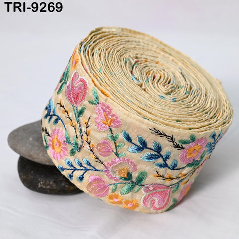 9 Yard 8cm Indian Trims Embroidered Decorative Fabric Laces Sari Border Saree Ribbon Curtains Home Decor Sewing Accessory DIY Crafting