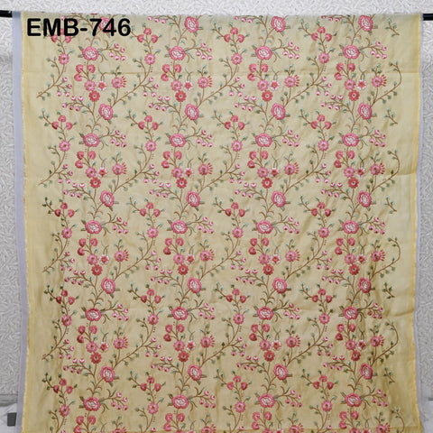 Cream Embroidered Fabric by the yard Sewing DIY Crafting Embroidery Textile Wedding Dress Costumes Dolls Bags Table Runners Blouses