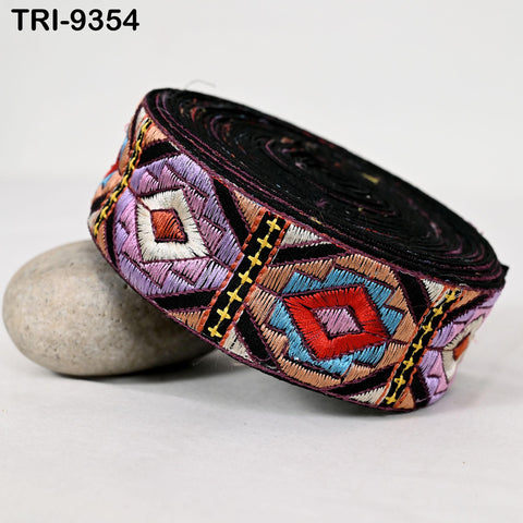 9 Yard Multi 5cm Embroidery Trim Ribbons Indian Sari Border Embroidered DIY Craft Sewing Regency Reticules Victorian Handbags Junk Journals