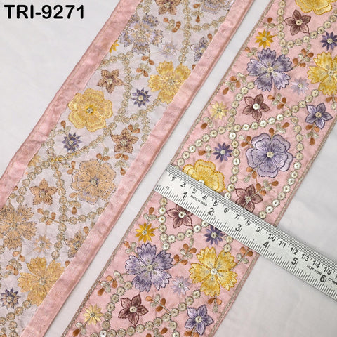 9 Yard Dusty Pink Embroidered Fabric Trim 10cm Saree Border Crafting Sari Ribbon Sewing Bags Home Décor Embellishment Bridal Dress Trimming