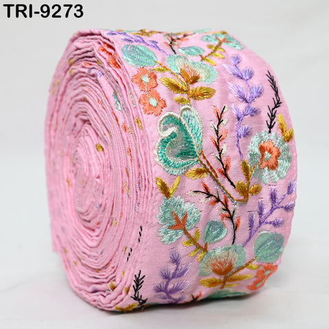 3 Yard Indian Ribbon Trims 8cm Embroidered Decorative Fabric Laces Sari Border Saree Curtains Home Decor Sewing Accessory DIY Crafting