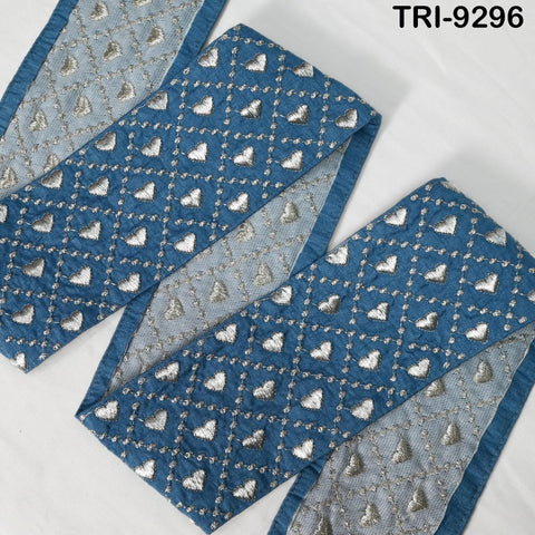 3 Yard Blue Embroidery Ribbon Trim Saree Border DIY Crafting Sari Sewing Tote Bags Embellishment Historic Costumes Junk Journals 10cm