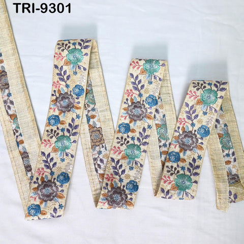 9 Yard Embroidery Trim Ribbon 5cm Sari Border Saree Embellishments Sewing DIY Crafting Costumes Headband Dog Collar Tote Bags Junk Journals