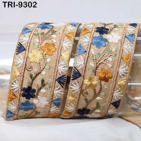 9 Yard Fawn Embroidery Ribbon 4cm Trim Embellishment Sari Sewing DIY Crafting Border Indian Embroidered Trimmings Laces Junk Journals