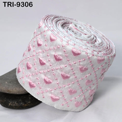 3 Yard Pink Embroidery Ribbon Trim Saree Border Crafting Sari Sewing Tote Bags Home Decor Embellishment Historic Costumes Junk Journals 10cm