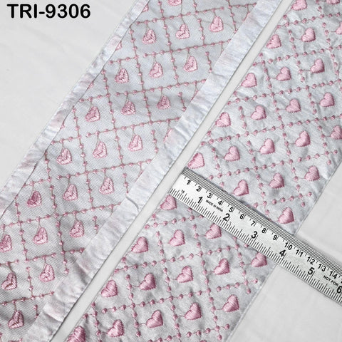 3 Yard Pink Embroidery Ribbon Trim Saree Border Crafting Sari Sewing Tote Bags Home Decor Embellishment Historic Costumes Junk Journals 10cm