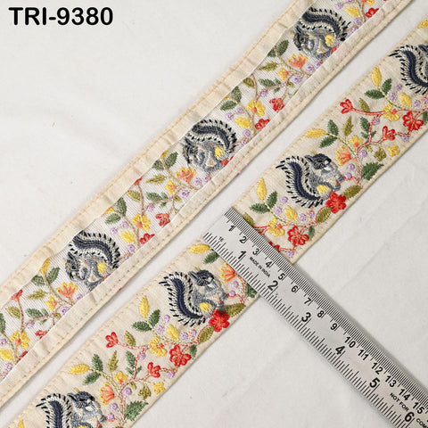 3 Yard Beige Indian Embroidery Ribbon Trim Squirrel Sari Border Crafting Beach Hats Regency Reticules Victorian Handbags Junk Journals 5cm
