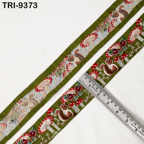 9 Yard Green Indian Embroidery Ribbon 5cm Trim Squirrel Sari Border DIY Crafting Sewing Bag Strap Regency Reticules Home Decor Junk Journals