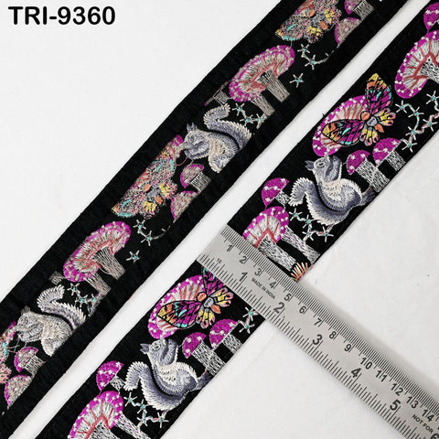 9 Yard Pink Embroidery Ribbon 5cm Trim Squirrel Indian Sari Border DIY Crafting Sewing Bag Straps Regency Reticules Home Decor Junk Journals