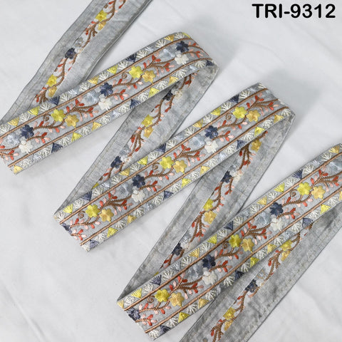 9 Yard Grey Embroidery Ribbon 4 cm Trim Embellishment Sari Sewing Crafting Border Indian Embroidered Trimming Cushion Laces Home Decor