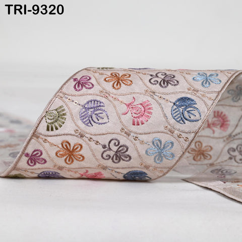 9 Yard Pink Embroidery Ribbon Trim 10cm Saree Border Crafting Sewing Throw Pillows Home Decor Embellishments Historic Costumes Junk Journals