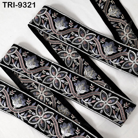 9 Yard Black Embroidery Ribbons 6cm Indian Sari Border Embroidered Crafting Sewing Tablecloth Lampshade making Home Decor Costumes Trimming