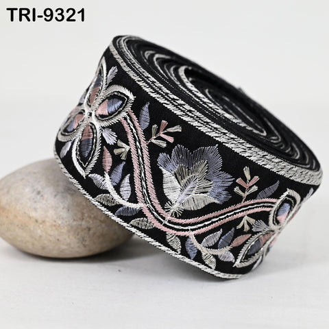 9 Yard Black Embroidery Ribbons 6cm Indian Sari Border Embroidered Crafting Sewing Tablecloth Lampshade making Home Decor Costumes Trimming