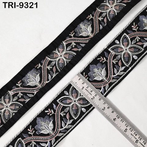 9 Yard Black Embroidery Ribbons 6cm Indian Sari Border Embroidered Crafting Sewing Tablecloth Lampshade making Home Decor Costumes Trimming