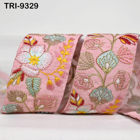 9 Yard Pink Embroidery Ribbon 5cm Trim Sari Border DIY Craft Indian Embroidered Lampshade Regency Reticules Victorian Handbags Junk Journal