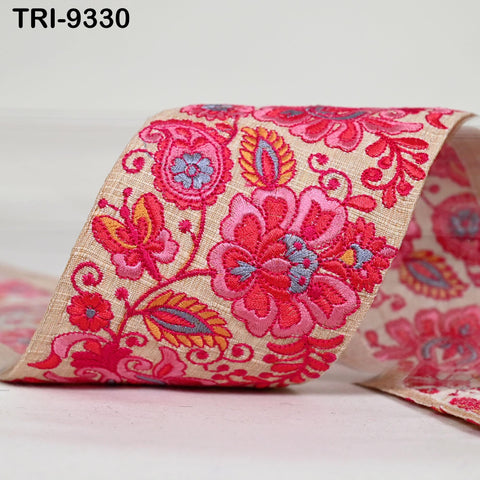 9 Yard Red Embroidery Ribbon Trim 8cm Indian Sari Border Embroidered DIY Crafting Sewing Tablecloth Regency Reticules Trimming Junk Journals