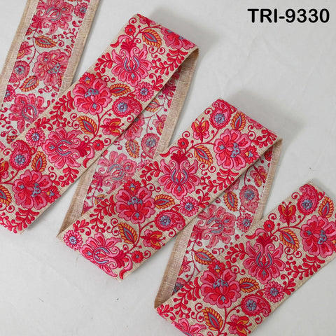 9 Yard Red Embroidery Ribbon Trim 8cm Indian Sari Border Embroidered DIY Crafting Sewing Tablecloth Regency Reticules Trimming Junk Journals