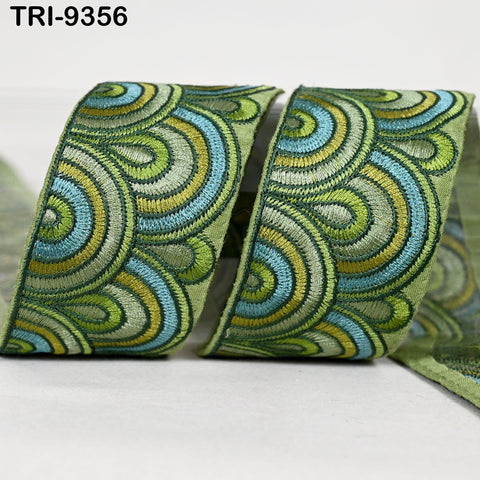 9 Yard Green 5cm Embroidery Trim Ribbons Indian Sari Border Embroidered DIY Craft Sewing Regency Reticules Victorian Handbags Junk Journals