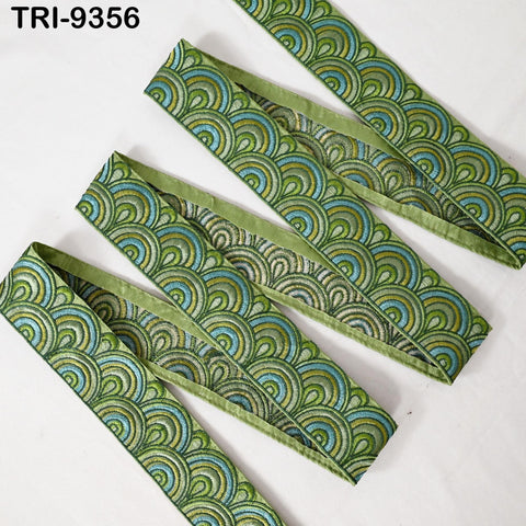 9 Yard Green 5cm Embroidery Trim Ribbons Indian Sari Border Embroidered DIY Craft Sewing Regency Reticules Victorian Handbags Junk Journals
