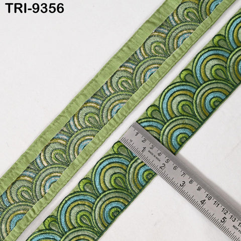 9 Yard Green 5cm Embroidery Trim Ribbons Indian Sari Border Embroidered DIY Craft Sewing Regency Reticules Victorian Handbags Junk Journals