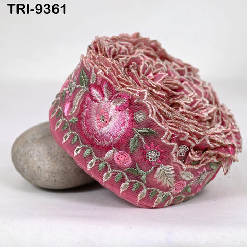 3 Yard Indian Embroidery Trim Scallop Edge Embroidered Saree Ribbon Junk Journals Sewing DIY Crafting Tape Curtains Headband Sari Border 6cm