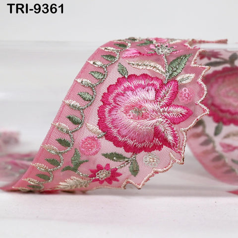 3 Yard Indian Embroidery Trim Scallop Edge Embroidered Saree Ribbon Junk Journals Sewing DIY Crafting Tape Curtains Headband Sari Border 6cm