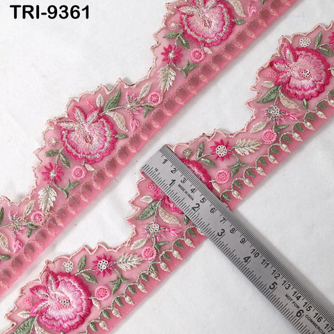 3 Yard Indian Embroidery Trim Scallop Edge Embroidered Saree Ribbon Junk Journals Sewing DIY Crafting Tape Curtains Headband Sari Border 6cm