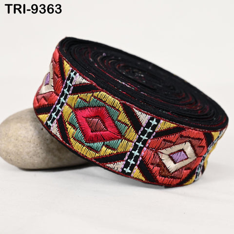 9 Yard Multicolor Embroidery Trim Ribbons Indian Sari Border 5cm Embroidered Craft Sewing Regency Reticules Victorian Costumes Junk Journals