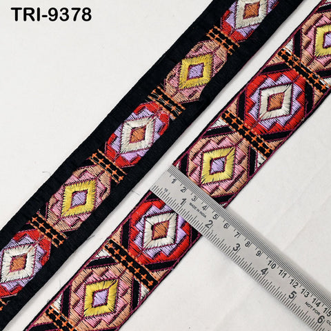 9 Yard Multicolor Embroidery Ribbons Trim Indian Sari Border 5cm Embroidered Craft Sewing Regency Reticules Victorian Costumes Junk Journals